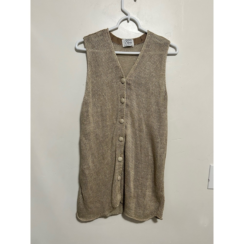 Margaret O'Leary Womens Beige 100% Irish Linen Knit Longline V-Neck Vest Large
